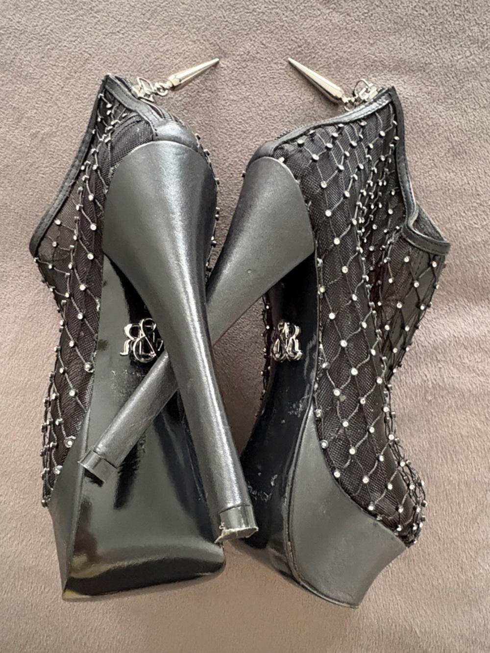 Rock & Republic Black Mesh & Stud Spike Heels